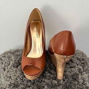 Madden Girl Women's Tan Peep Toe Platform Shoes